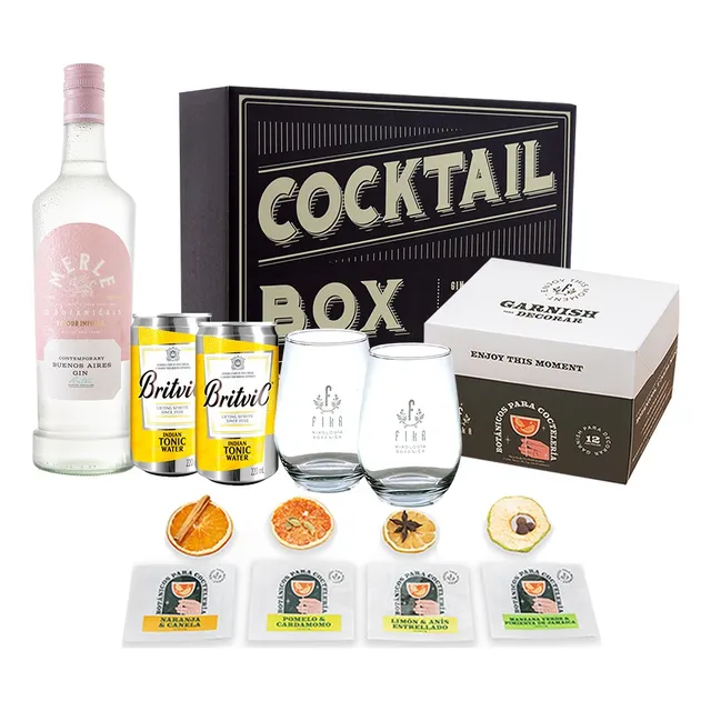 Kit Premium Gin Tonic Merle Botanicos Para Cocteleria Regalo