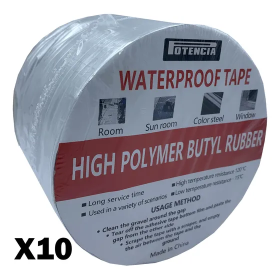 Cinta Impermeable Butilo Autoadhesiva Potencia 10cmx5m 10und
