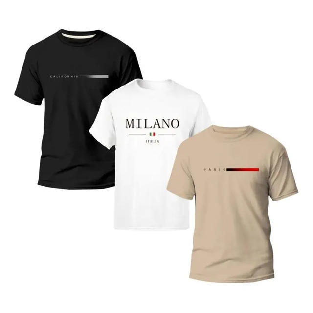 Kit 3 Camiseta Paris Milano Basica Masculina Algodão Premium Kit 3 Camiseta Paris Milano Basica Masculina Algodão Premium