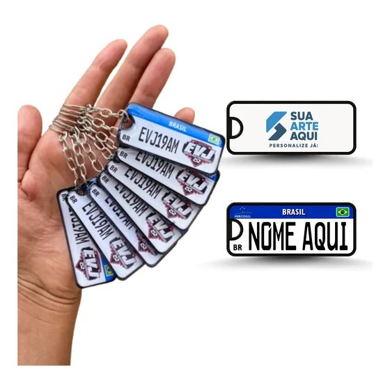 Chaveiros Placa Mercosul Personalizado C/ Nome Ou Logo 10un