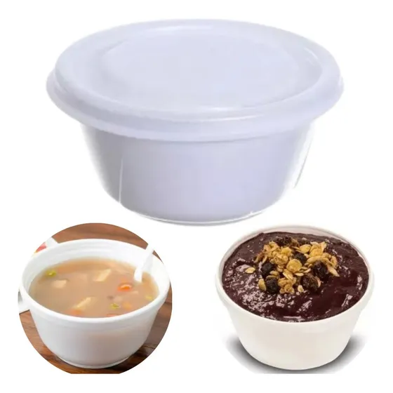 50un Pote Térmico 500ml Cumbuca Isopor Caldos Açai Com Tampa