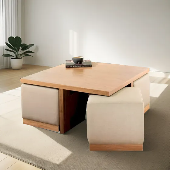Mesa Centro Sala Con 4 Puff Auxiliares .