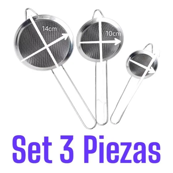 Set 3 Coladores Tamizador Acero Inoxidable Repostería Cocina