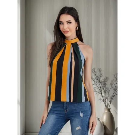 Top Blusa Hermosa Con Cordón Trasero De Color Combinado