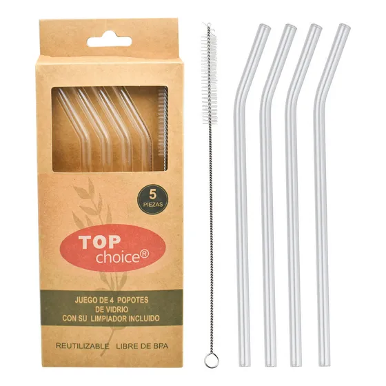4 Popotes Ecológicos Reusables De Vidrio Templado Resistente Color Transparente 2