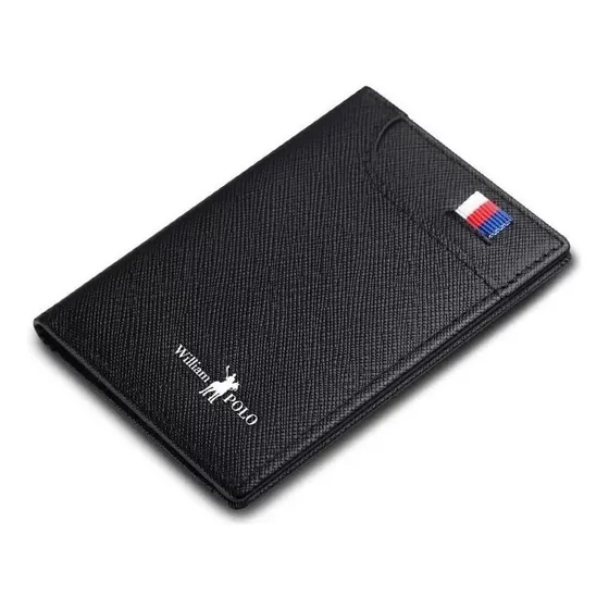 Carteira Masculina William Polo.couro Genuíno.pronta Cor Preto Frisado Desenho Do Tecido Frisado