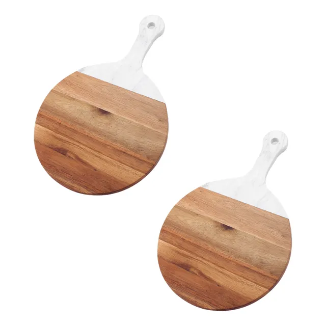 Set X2 Tabla Copetin Redonda Marmol Madera Combinada Homilu