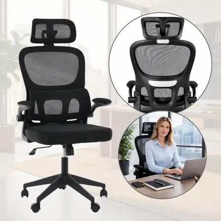 Cadeira De Escritorio Ergonomica Suporte Lombar Rija Preto Tela Mesh