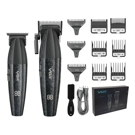 Kit Máquina Barbería Pro Clipper Trimmer Vgr V-640 9000 Rpm Color Negro