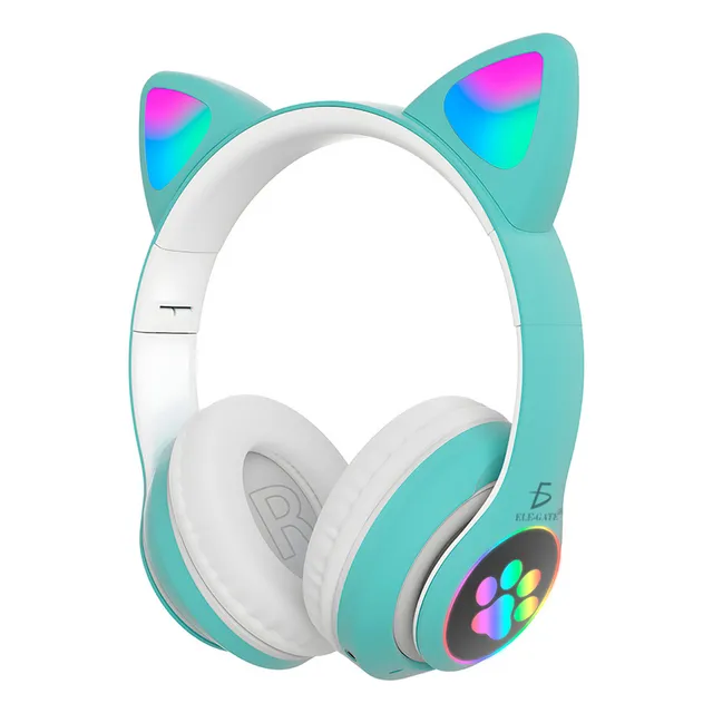 Diadema Audífonos Inalámbricos Con Forma Gato Y Led Luminoso Color Verde