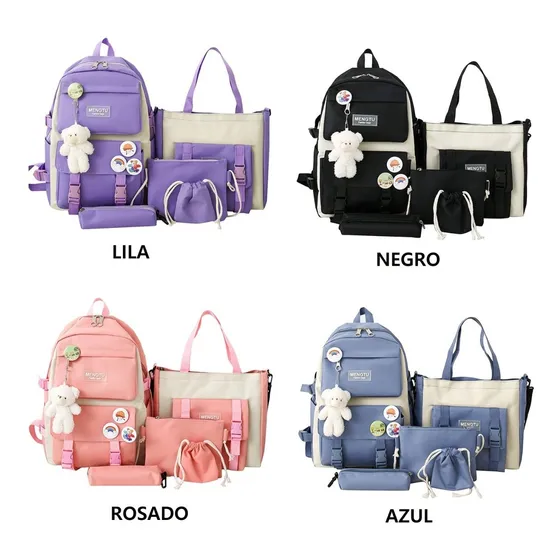 Bolso Morral Set 5 En 1 Niña Dama Escolar Universitario