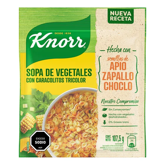 Sopa De Vegetales Con Caracolitos Tricolor Knorr 107.5 Grs.