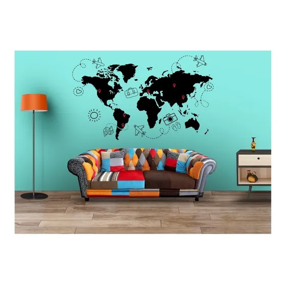 Vinilo Pared Mapamundi Planisferio Viajeros Marca Tus Viajes