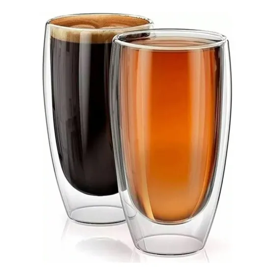 Jogo De Copo Vidro Duplo 450ml 2 Peças Café Suco Chá Oferta