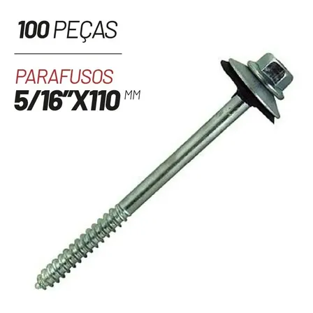 100 Parafuso Telha Fibrocimento 5/16 110mm Zincado Completo