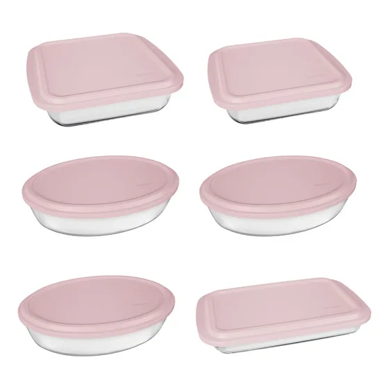Conjunto Assadeiras 6 Peças com Tampa Cor Rosa - Marinex