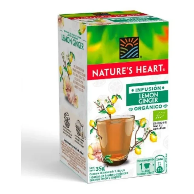 Té Jengibre Y Limón Infusión Premium Natures Heart 20 Sobres