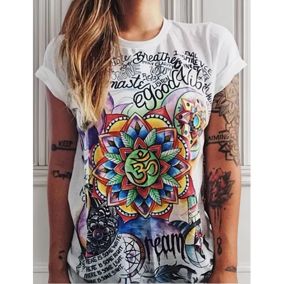 Camiseta Retro Con Estampado De Mandala Blusa Mujer Mandala