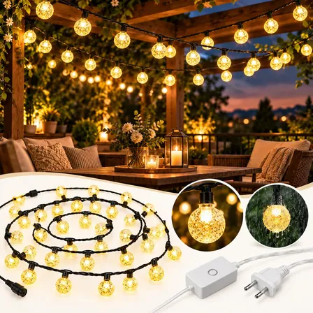 15m Fio Fada Cordão Luz Bolinh Cristal Bola Pisca Pisca 110v Branco Quente 110v