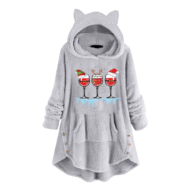 Sudadera Capucha Manga Larga Boton Dobladillo Irregular Para