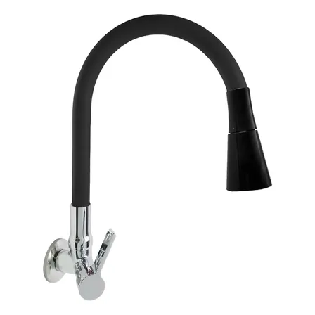 Torneira Cozinha Parede Gourmet Flexivel Para Pia-2 Jatos Preto