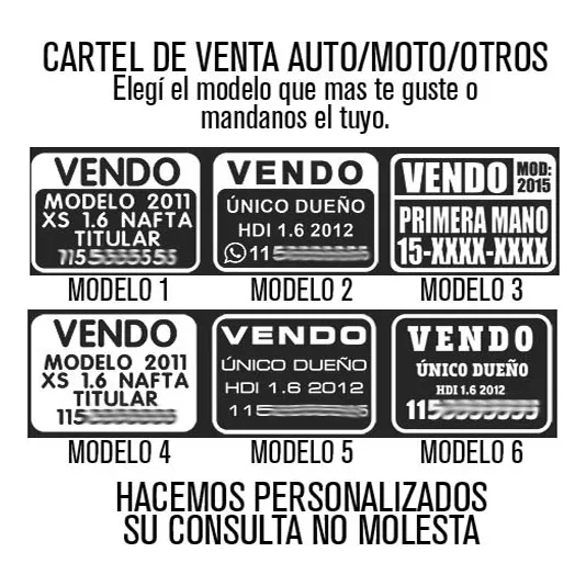 Cartel Vendo Auto X3 Unidades 