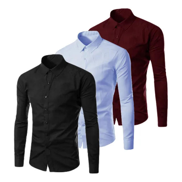 Kit 3 Camisa Social Masculina Slim Fit Sem Bolso Luxo Promoç Kit 3 Camisa Social Masculina Slim Fit Sem Bolso Luxo Promoç