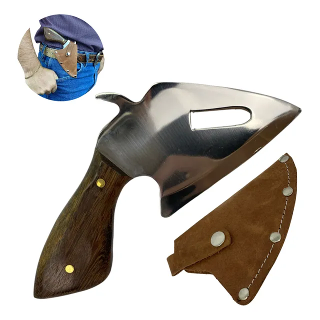 Faca Modelo Revolver Com Bainha De Couro Para Cinta Gourmet