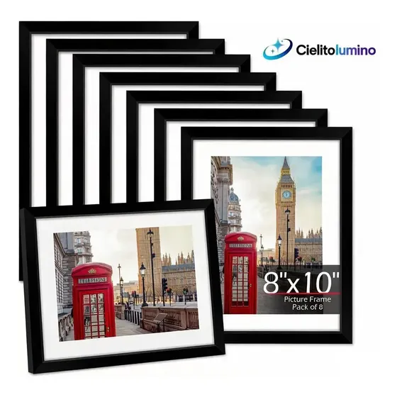 Cielitolumino Juego De 8 Piezas Portaretratos(diez Pulgadas 8*10) Color Negro 8 Marcos De Fotos Con Soporte,Para certificados, cartas, decoración del hogar, decoración de paredes o de mesas