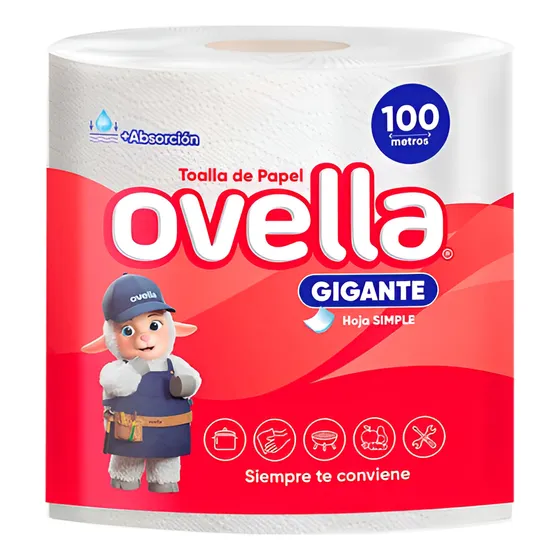 Toalla De Papel Ovella Gigante 100 Metros Hoja Simple