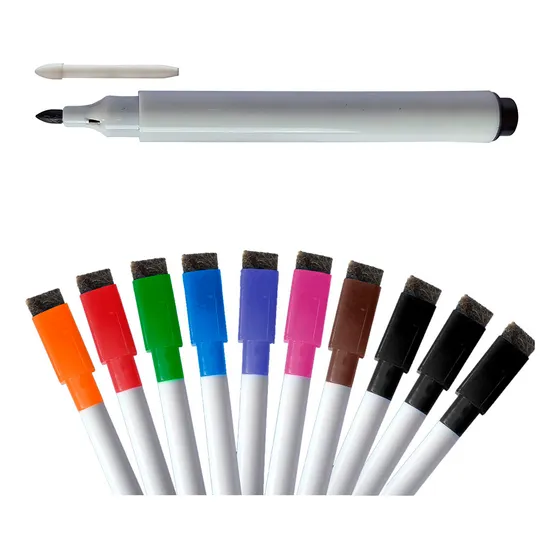 10 Canetas Para Quadro Branco Com Imã E Apagador Tinta Preta