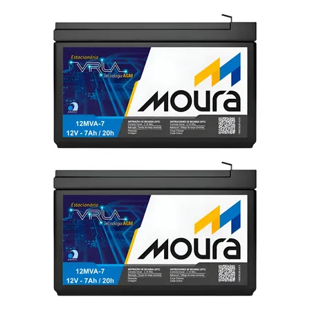 Kit 2 Baterias Moura Nobreak Vrla 7ah 12v Segurança Alarme Preto
