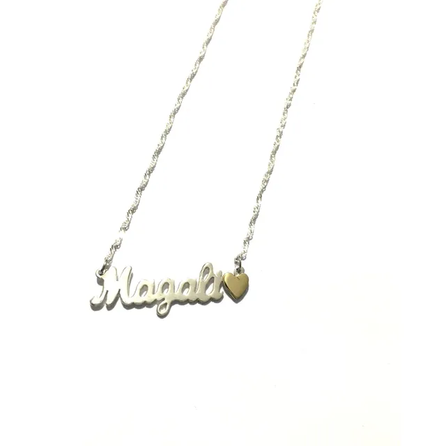 Nombre Plata 925 Personalizado Aplique Corazón Duble Cadena