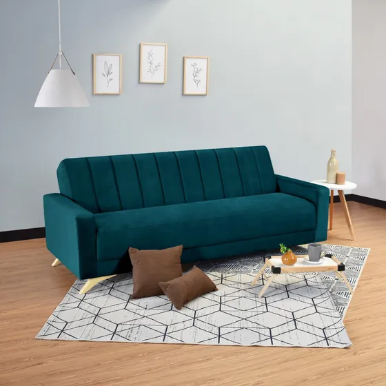 Sofa Cama Dominic 206x90x80 Reclinable 3p Tela Pet Friendly Color Petroleo