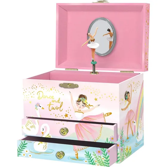 Caja De Joyería Musical Rosa Para Niñas, 17x13x15 Cm