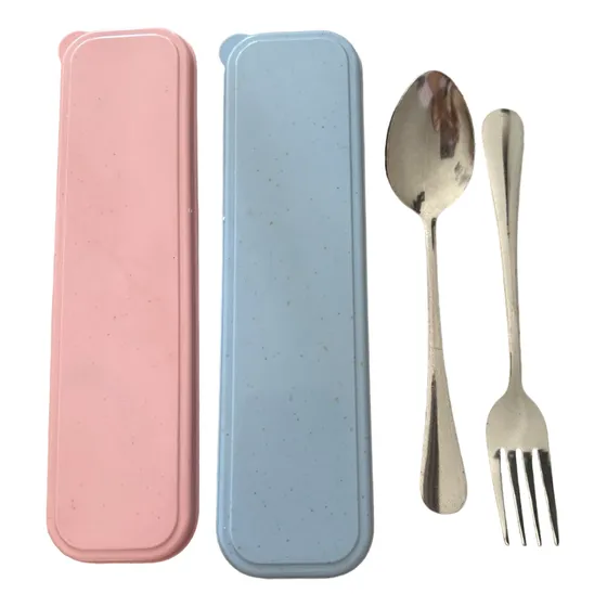 Set 2 Cubiertos Metálicos Con Estuche Para Servicio Portatil