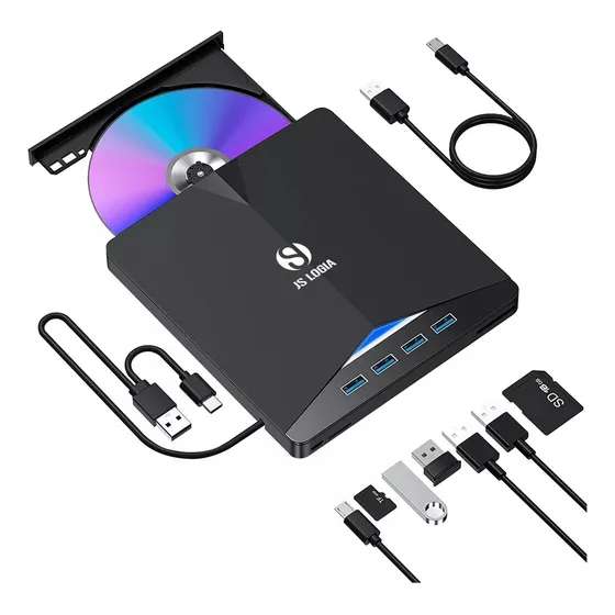 Grabador Externo Dvd/cd Lector 7 En 1 Usb 3.0 Type C Sd/tf Color Negro