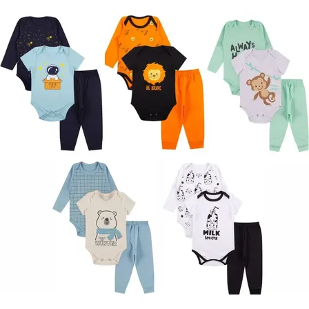 Kit Roupa De Bebe 9 Peças Body E Calça Algodão De Menino