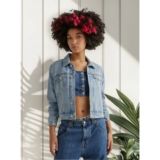 Chaqueta Jeans Izzie De Corte Slim Mujer Azul Tommy