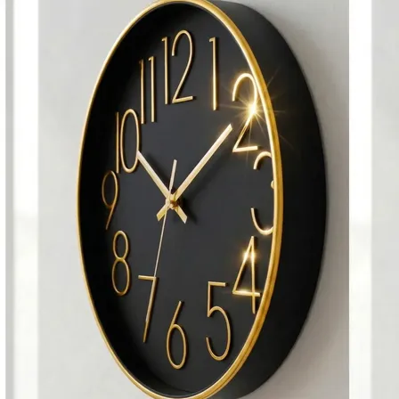 Relógio Parede Preto 30cm Grande Silencioso Design Dourado Dourado Preto