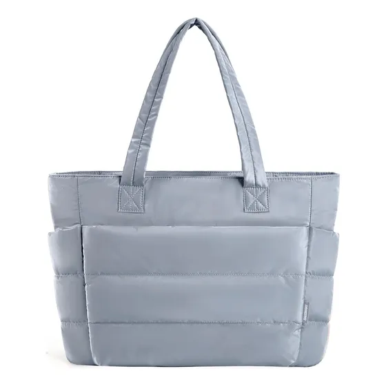 Bolsa Tote Gris Oscuro, Diseño Acolchado, Para Mujer
