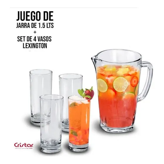 Juego Jarra De Vidrio De 1,5 Lts Y 4 Vasos Lexington Cristar