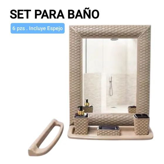 Set Accesorios Para Baño 6 Pzs Incluye Espejo