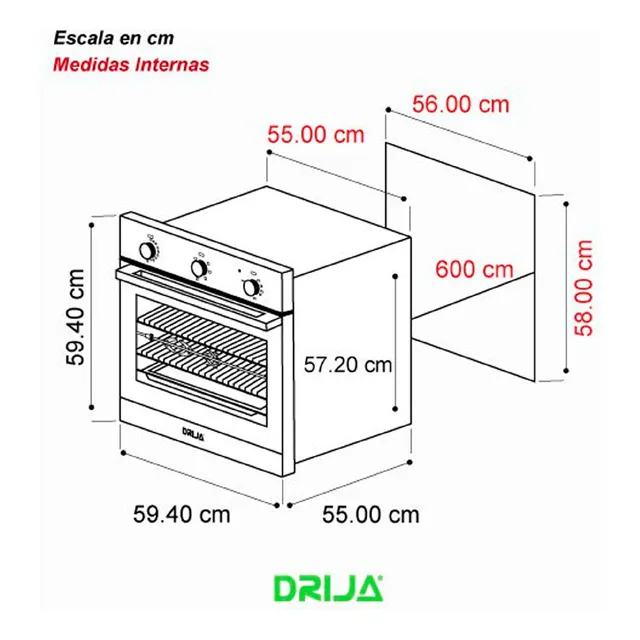 Horno Eléctrico Drija Europa 60 Acero 72lts 59.5cm
