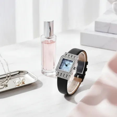 Relogio Feminino Elegante Quartzo Cristais Aco Malha Luxo