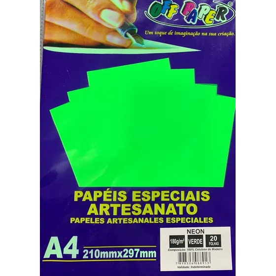 Papel Neon Verde A4 180g 20 Folhas Off Paper