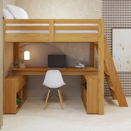 Cama Office Solteiro Adulto Com Escrivaninha Star Light
