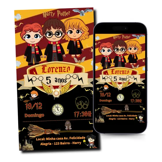 Convite Digital Harry Potter Animado Receba Hoje Mod.411