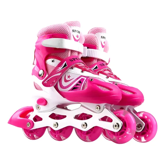 Patines En Linea Ajustable Rosado Para Niñas Rueda Led