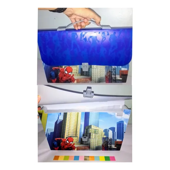 Carpeta Archivador Azul Spiderman Maletín Con Asa Estudiante